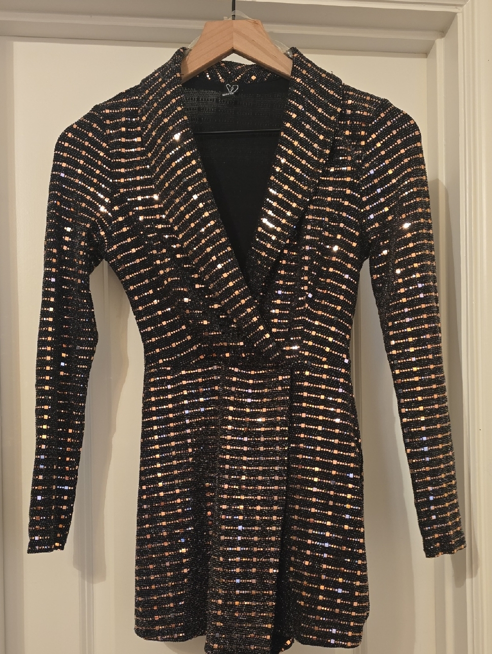 Sequin Black & Rose Gold Striped Wrap Romper - Large
